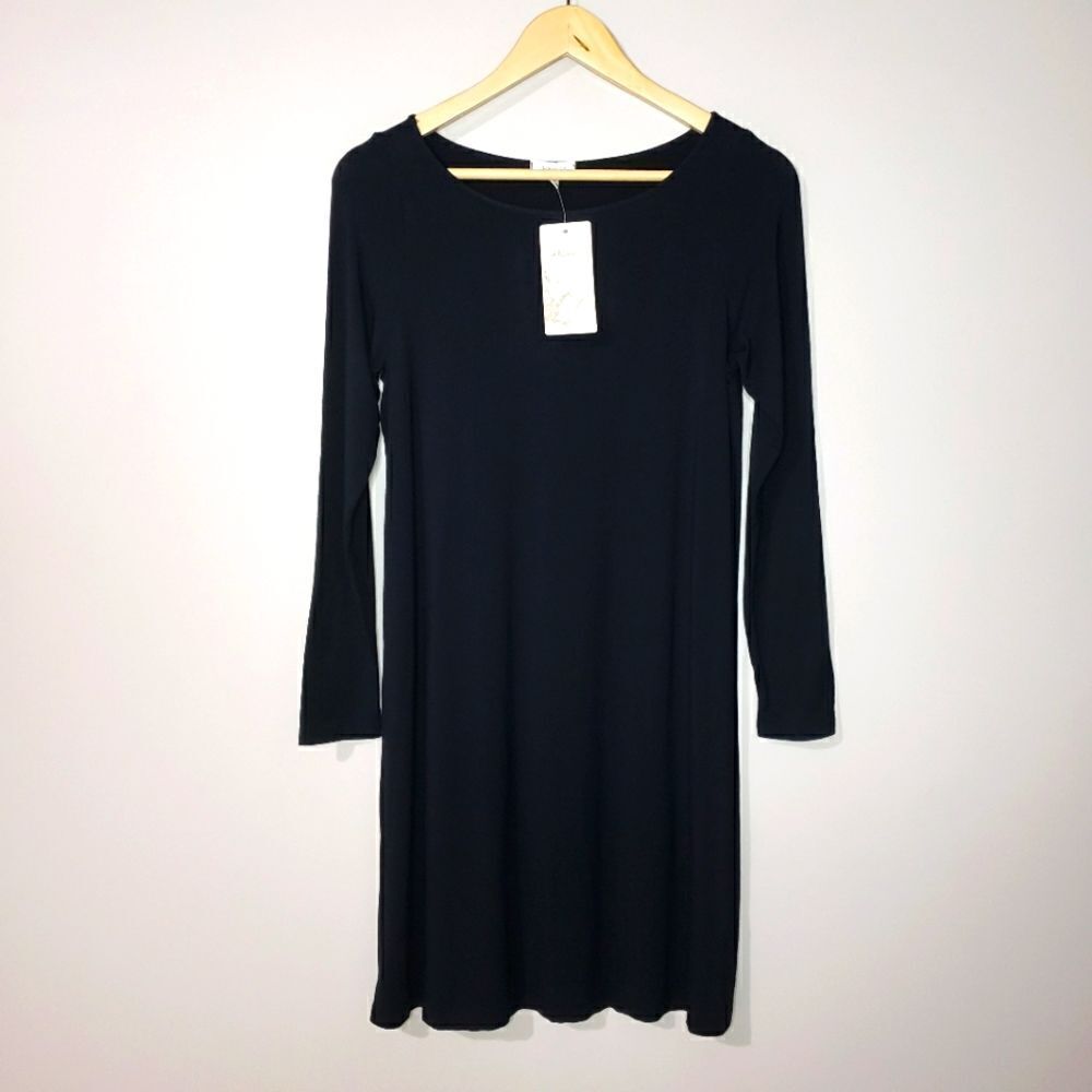 Heartstring Small Black Long Sleeve Scoop Neck Dress NWT